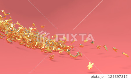 転げ落ちる金色の円￥マーク　レンダリングCG　背景 123897815