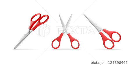 3D set of scissors with red plastic handles 3D set of scissors with red plastic handles 123898463