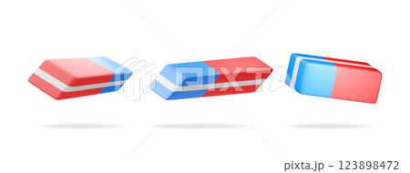 3D set of blue red rubber eraser isolated on white 3D set of blue red rubber eraser isolated on white 123898472