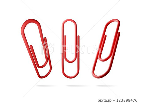 3D set of red paper clips isolated on white 123898476