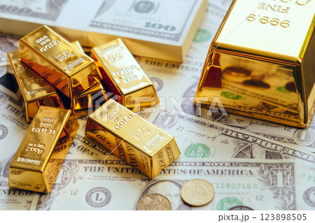 Gold bars and dollar banknotes. Business and finance investment concept. 123898505