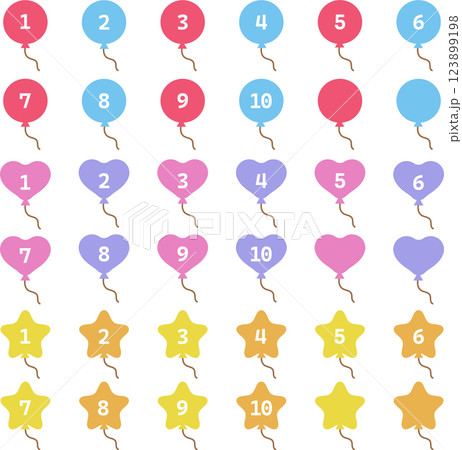 いろいろな形の風船の数字アイコンイラストセット 123899198