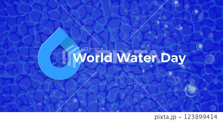 World Water Day Blue Water Drop Symbol on Rippled Background, 22 March Celebration, Ideal for Environmental Awareness and Conservation Campaigns 123899414