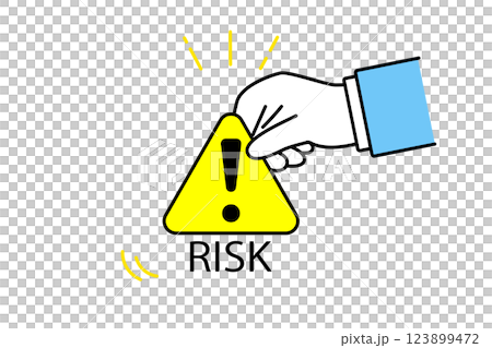 Illustration of the hand of a person in a suit/uniform removing a risk mark 123899472