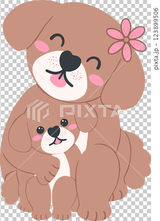 Mother's Day dog mom and baby cub cartoon illustration in flat design with love and warmth 123899506