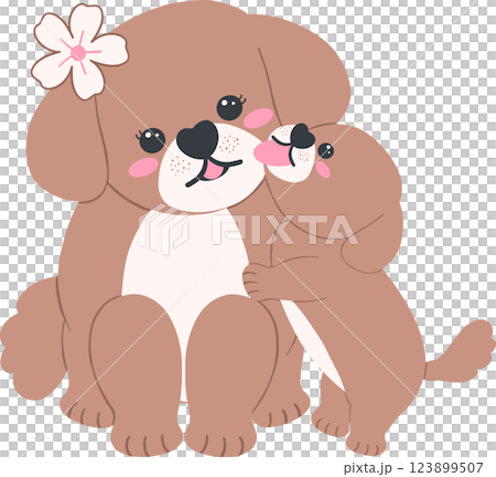 Mother's Day puppy licks its mother's cheek cartoon illustration in flat design with love and warmth 123899507