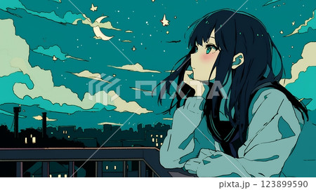 空を見上げるアニメ風の女の子 AI生成画像 空を見上げるアニメ風の女の子 AI生成画像 123899590