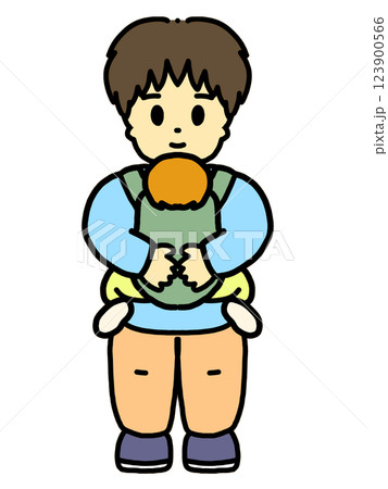 赤ちゃんを抱っこするパパのイラスト 123900566