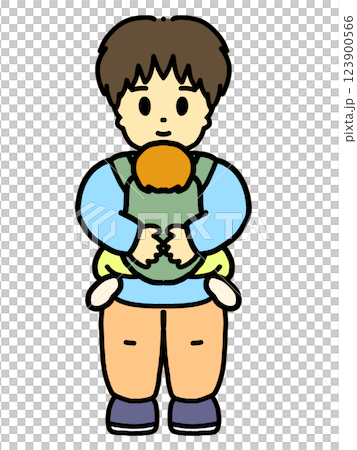 赤ちゃんを抱っこするパパのイラスト 123900566