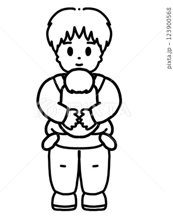 赤ちゃんを抱っこするパパのイラスト 123900568