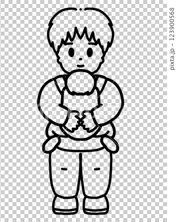 赤ちゃんを抱っこするパパのイラスト 123900568