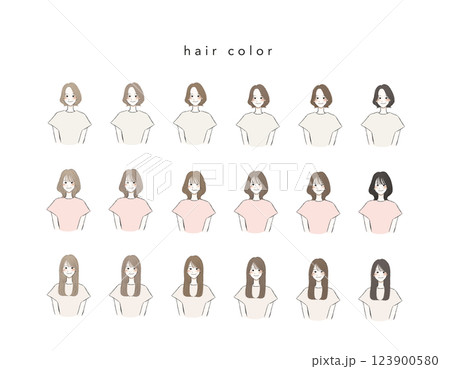 女性・様々な髪の長さ・ヘアートーン 123900580