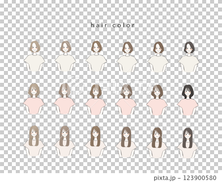 女性・様々な髪の長さ・ヘアートーン 123900580