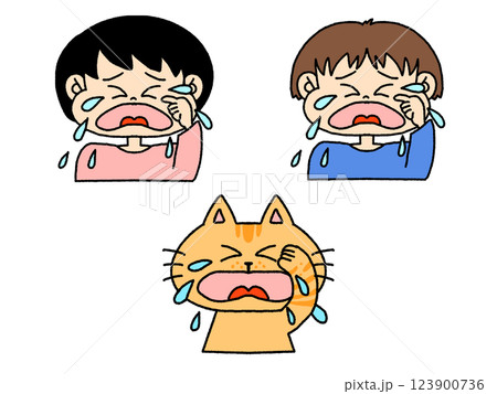 泣いている子どもとねこのイラスト　セット 123900736
