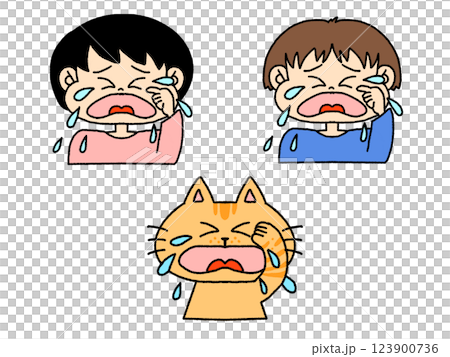 泣いている子どもとねこのイラスト　セット 123900736