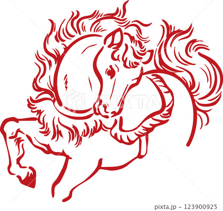 年賀　年賀状　2026　令和八年　午年　馬年　馬　うま年　墨絵　水墨画　版画　日本画　イラスト素材 123900925