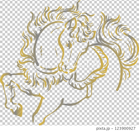 年賀　年賀状　2026　令和八年　午年　馬年　馬　うま年　墨絵　水墨画　版画　日本画　イラスト素材 123900927