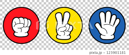 Rock Paper Scissors Red Yellow Blue Icon Rock Paper Scissors Red Yellow Blue Icon 123901181