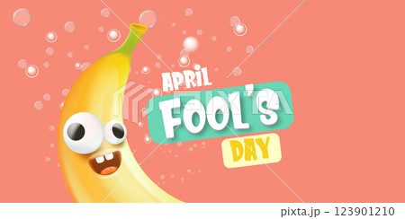 April Fool s Day Banana Goofy Cartoon with Speech Bubble, Funny Holiday Illustration for Social Media and Prank Designs, Ideal for Humor and Lighthearted Content 123901210