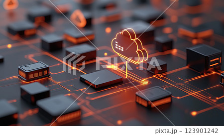 Cloud based CRM system with glowing connections and futuristic design 123901242