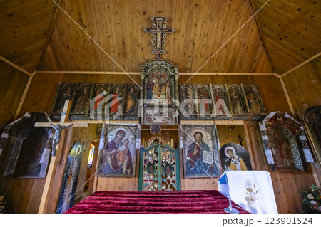 Interior of Greek Catholic Church, Olchowiec, Magurski Park Narodowy, Lesser Poland Voivodeship, Poland Interior of Greek Catholic Church, Olchowiec, Magurski Park Narodowy, Lesser Poland Voivodeship, Poland 123901524