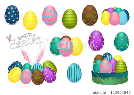 Colorful Easter Eggs Collection with Festive Designs 123901646