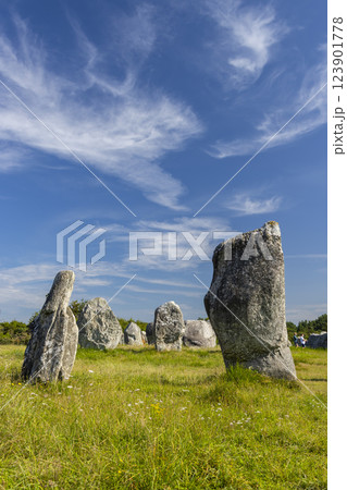 Standing stones (or menhirs) in Carnac, Morbihan, Brittany, France Standing stones (or menhirs) in Carnac, Morbihan, Brittany, France 123901778