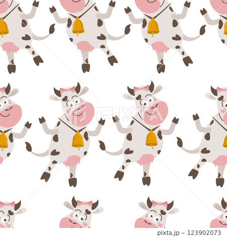 Seamless pattern cute funny cartoon dancing cows 123902073
