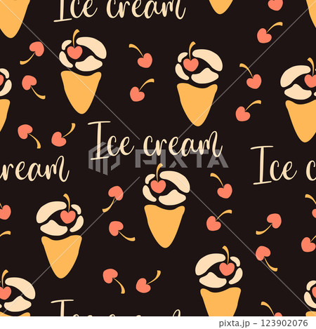 Seamless pattern vanilla cone with cherry berry Seamless pattern vanilla cone with cherry berry 123902076
