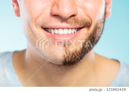 Happy man with half shaved face beard hair. Happy man with half shaved face beard hair. 123902439