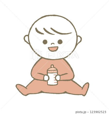 哺乳瓶を持つ赤ちゃん　ピンク 123902523