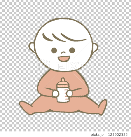 哺乳瓶を持つ赤ちゃん　ピンク 123902523