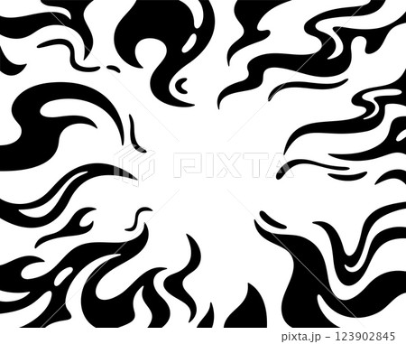 Comic book backgrounds. Fantastic fire flames frame. Hand drawn smoke effect. Manga black and white cartoon frame. Hero comic page. Explosion action. Vector illustration 123902845