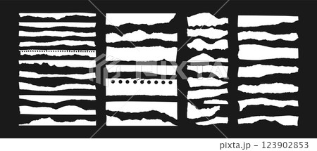 Torn paper. Ripped edges. Paper texture rough surface. Kraft scrapbook, collage art, hand torn notebook sheets, jagged edge page. Handmade cardstock overlays vector set 123902853