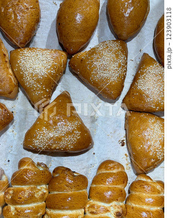 lots of pies and rolls for food as a background lots of pies and rolls for food as a background 123903118