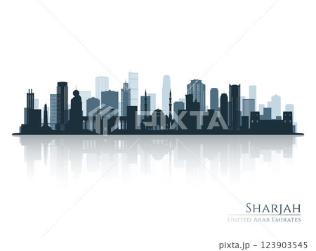 Sharjah skyline silhouette with reflection. Sharjah skyline silhouette with reflection. 123903545