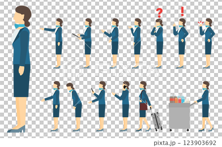 フラットイラスト:キャビンアテンダントサイド フラットイラスト:キャビンアテンダントサイド 123903692