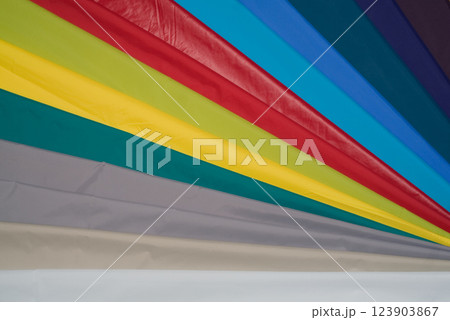 Vibrant Rainbow Fabric Strips in Various Colors and Shades 123903867