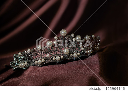 Pearl diadem with crystals and diamonds 123904146