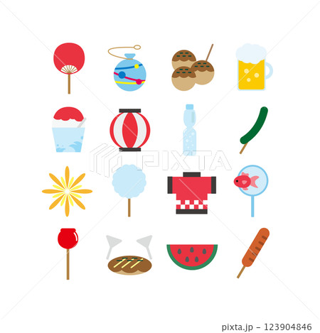 お祭りアイコンセット：日本の夏祭りのベクターイラスト 123904846