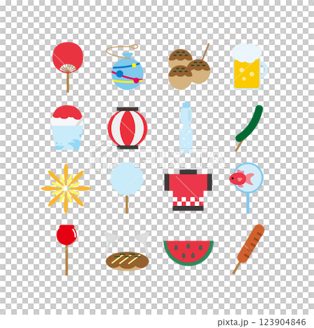 節日圖示集：日本夏季節日的向量插圖 123904846