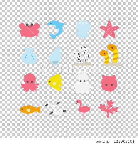 手繪海洋生物圖示集:海洋生物的向量插圖 手繪海洋生物圖示集:海洋生物的向量插圖 123905201