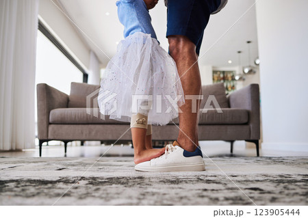 Feet, dance and girl dancing with father in a living room, love and family fun in their home together. Shoes, happy family and parent teaching child dancer, loving and caring support by single dad Feet, dance and girl dancing with father in a living room, love and family fun in their home together. Shoes, happy family and parent teaching child dancer, loving and caring support by single dad 123905444