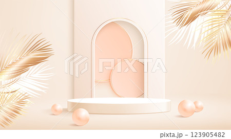 Beige 3d background with white podium Beige 3d background with white podium 123905482