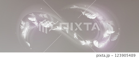 Falling white feathers in luminous swirling vortex Falling white feathers in luminous swirling vortex 123905489