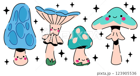 Cute kawaii mushroom characters set 123905536