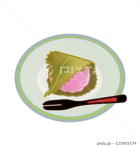 小皿に盛られた桜餅のイラスト 123905574