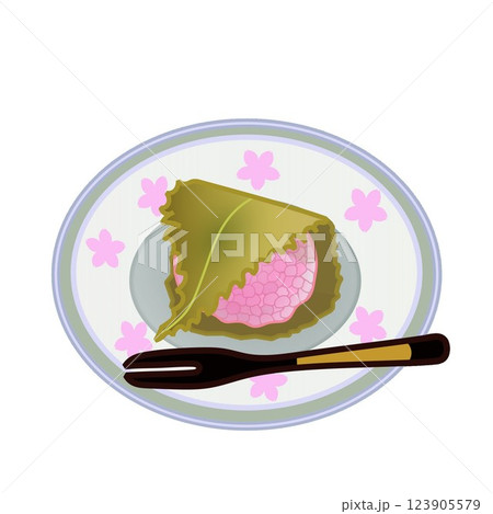 小皿に盛られた桜餅のイラスト 小皿に盛られた桜餅のイラスト 123905579