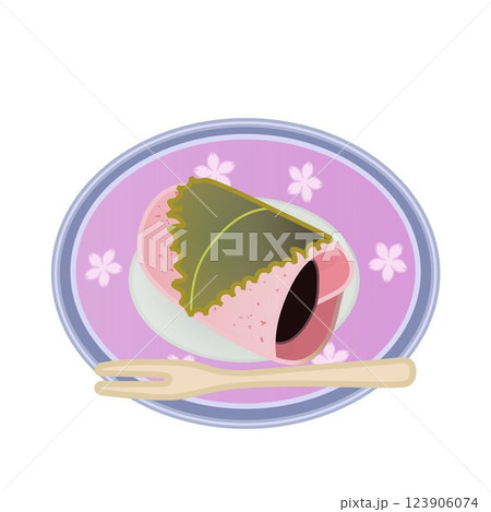 小皿に盛られた関東風桜餅のイラスト 123906074