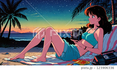 Sunset Relaxation with Music on the Beach 123906336